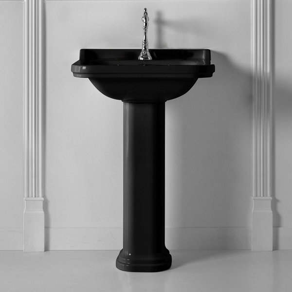 WS Bath Collections Waldorf 30.7" Tall Glossy Black Ceramic Rectangular Pedestal Bathroom Sink